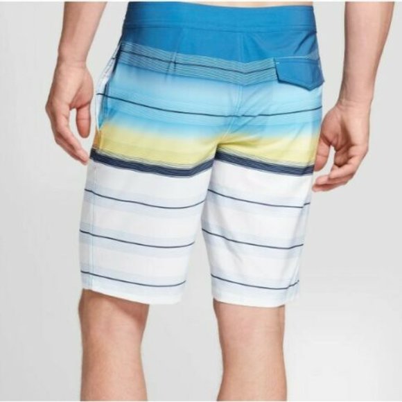 10" Blue Yellow White Striped Rapido Board Shorts - Picture 2 of 7